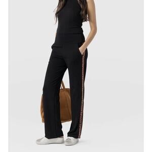 Saint + Sofia Black Leopard Side Stripes Runway Pants Women’s Sz 8 Black Pull On